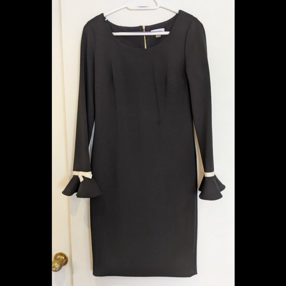 Calvin Klein Dresses & Skirts - Calvin Klein Black Sheath Long Sleeves/Bell Cuff Size 8 Dress